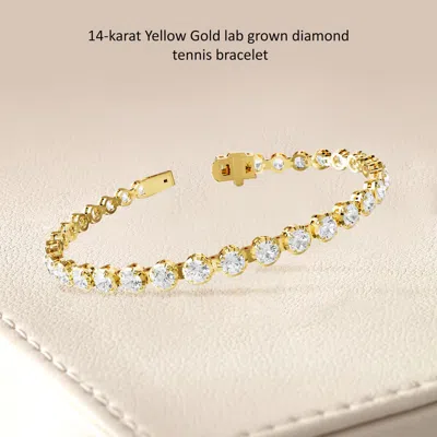 Diamond2deal 18k Vermeil Plated Silver 5.9 Ct Round Lab Grown Diamond Fancy Tennis Bracelet 7" Vvs-v In Yellow
