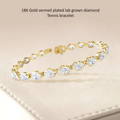 Diamond2deal 14k Yellow Gold 11 Carat Oval Cut Lab Grown Diamond Fancy Tennis Bracelet 7" Vvs-vs