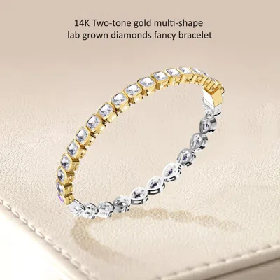 Diamond2deal 925 Sterling Silver Two-tone 12.6 Ct Multi Cut Lab Grown Diamond Tennis Bracelet 7" Vvs