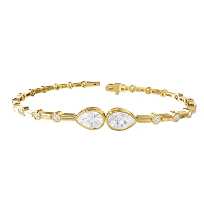 Diamond2deal 14k Yellow Gold 2.5 Carat Pear Cut Lab Grown Diamond Link Bracelet 7" Vvs-vs In Gold