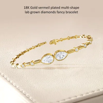 Diamond2deal 14k Yellow Gold 2.5 Carat Pear Cut Lab Grown Diamond Link Bracelet 7" Vvs-vs In Gold