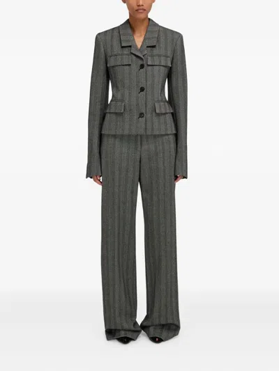 Ferragamo Tailored Trouser In Chevron In Green