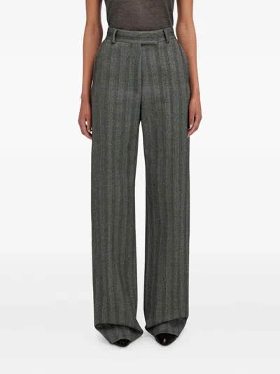 Ferragamo Tailored Trouser In Chevron In Green