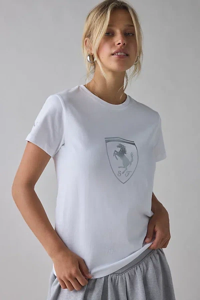 Puma Scuderia Ferrari Shield Graphic Tee In White, Women's At Urban Outfitters In White