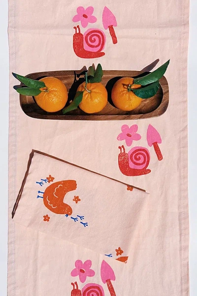Julie Peach Block Printed Snails Table Runner In Pink At Urban Outfitters
