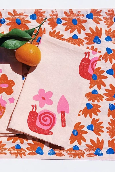 Julie Peach Block Printed Snails Dinner Napkins In Pink At Urban Outfitters