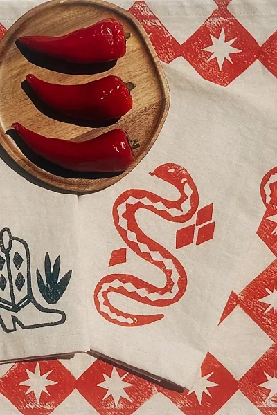 Julie Peach Block Printed Snakes Napkins In Taupe At Urban Outfitters