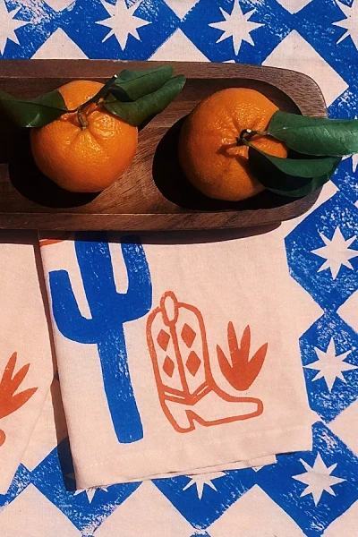 Julie Peach Block Printed Cactus Boot Napkins In Pink At Urban Outfitters