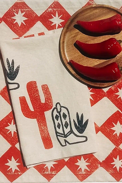 Julie Peach Block Printed Cactus Boot Napkins In Taupe At Urban Outfitters