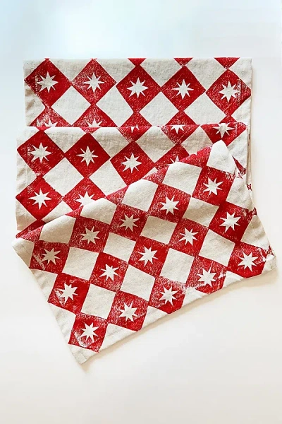 Julie Peach Block Printed Diamond Spurs Table Runner In Taupe At Urban Outfitters