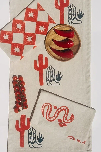 Julie Peach Block Printed Cactus Boot Table Runner In Taupe At Urban Outfitters