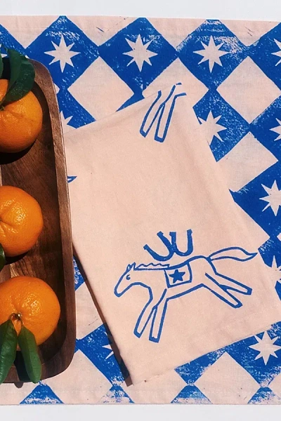 Julie Peach Block Printed Horse Napkin Set In Pink At Urban Outfitters