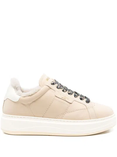 Woolrich Leather Platform Sneakers With Contrast Panel In Pattern