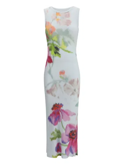 Loewe Silk-blend Dress With Floral Digital Print In White