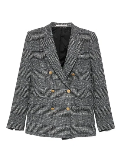 Tagliatore Tailored Double-breasted Jacket With Textured Plaid Pattern In Gray