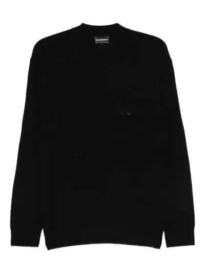 Emporio Armani Tonal Diamond Wool Sweater In Black