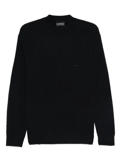 Emporio Armani Tonal Diamond Wool Sweater In Black