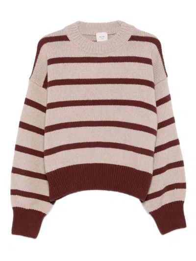 Alysi Beige Round Neck Striped Sweater In Multi