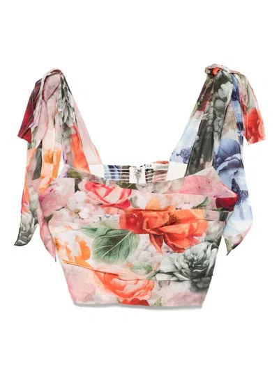 Alice And Olivia Haven Cropped Bustier Storm Floral Sm In Multi