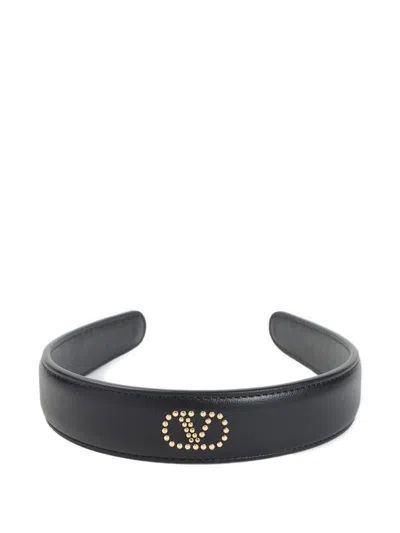 Valentino Garavani Leather Hair Band Mini-studs In Black