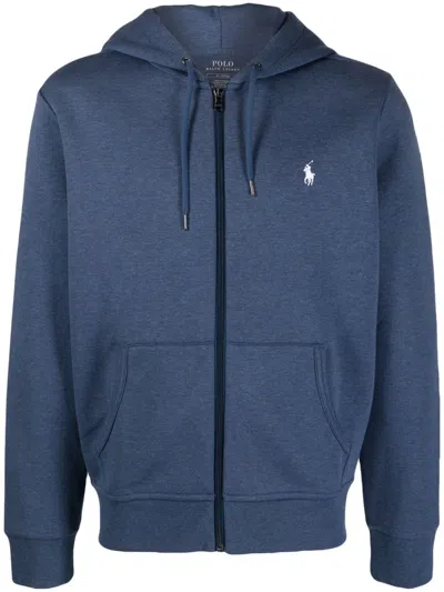 Polo Ralph Lauren Logo-embroidered Zip-up Drawstring Hoodie In Blue