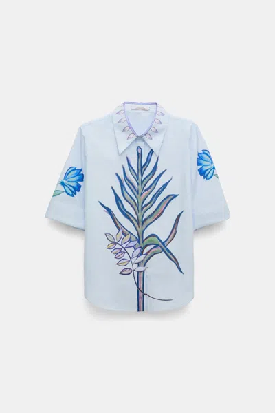 Dorothee Schumacher Floral Embrace Printed Cotton Poplin Blouse In Blue