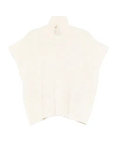 Ermanno Firenze High Neck Knitwear With Embroidered Ribbed Hem In White