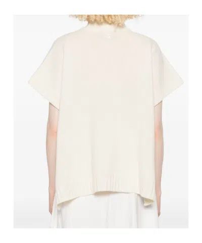 Ermanno Firenze High Neck Knitwear With Embroidered Ribbed Hem In White