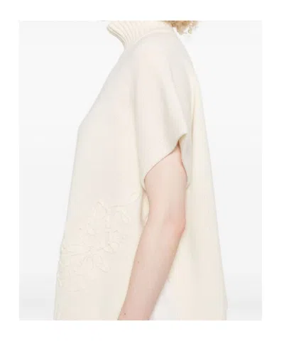 Ermanno Firenze High Neck Knitwear With Embroidered Ribbed Hem In White