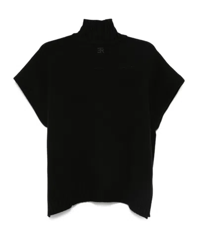 Ermanno Firenze Ribbed Turtleneck With Short Sleeves And Side Slits In Black