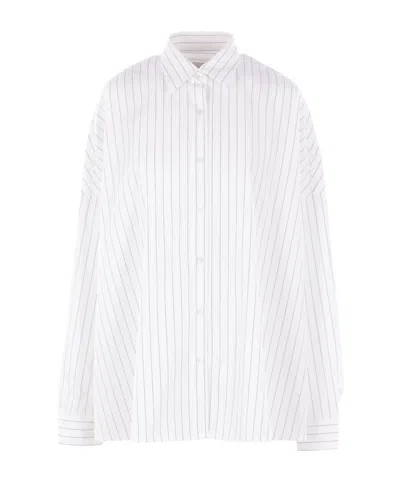Dries Van Noten Pinstripe Button-down Shirt In Soft Viscose-cotton Blend In White