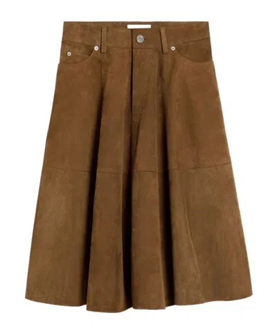 Ami Alexandre Mattiussi A-line Midi Suede Skirt With Side Pockets In Brown