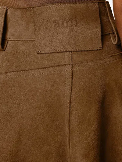 Ami Alexandre Mattiussi A-line Midi Suede Skirt With Side Pockets In Brown