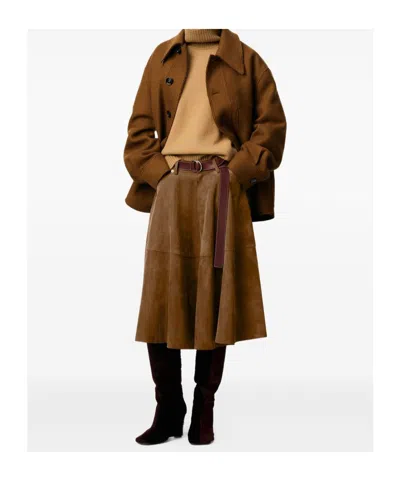 Ami Alexandre Mattiussi A-line Midi Suede Skirt With Side Pockets In Brown