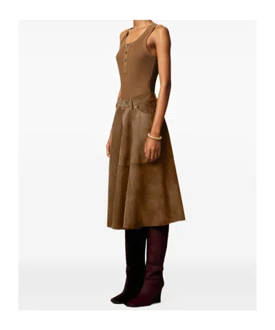 Ami Alexandre Mattiussi A-line Midi Suede Skirt With Side Pockets In Brown
