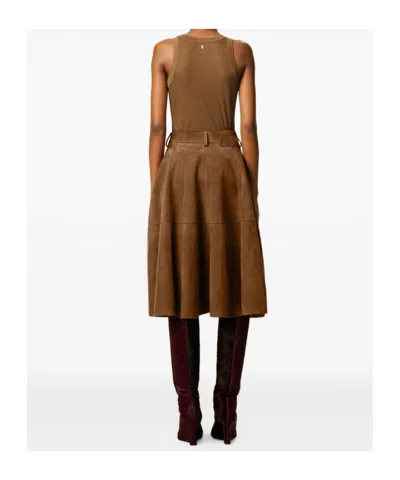 Ami Alexandre Mattiussi A-line Midi Suede Skirt With Side Pockets In Brown