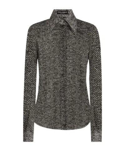 Dolce & Gabbana Boucl Print Silk Chiffon Shirt In Multi