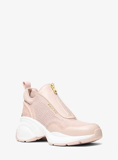 Michael Kors Zuma Mixed-media Trainer In Pink