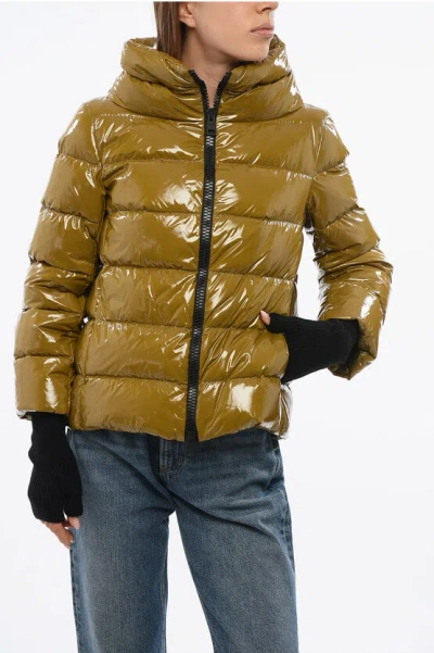 Herno Shiny Nylon Down Jacket With Belt In Green