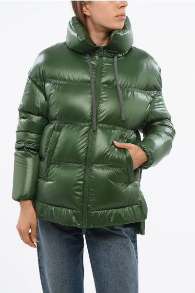 Herno Globe Nylon Down Jacket With Drawstringed Waist In Green