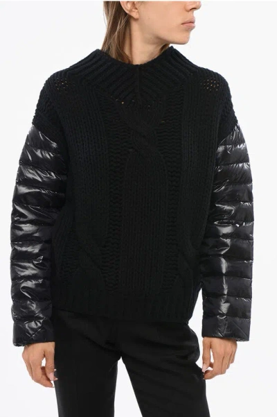 Herno Resort Hybrid Pullover With Quilted Sleeves In Black