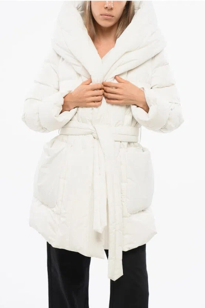 Moorer Belted Osiride Down Jacket With Maxi Hood In White