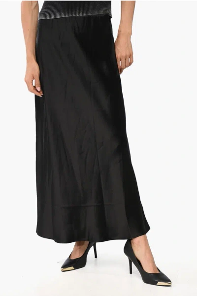 By Malene Birger Satin Boshan Midi Skirt With Elastic Waistband In Black