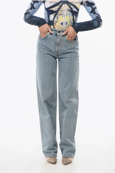 Loulou Studio Wide Leg Jeans With Silver Effect Buttons 21cm In Burgundy