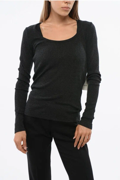 Agolde Ribbed Scoop Neck Corey Lightweight Sweater In Gray
