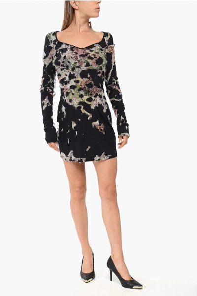 Diesel Long Sleeved D-floci Sheath Dress With Floral Details In Black
