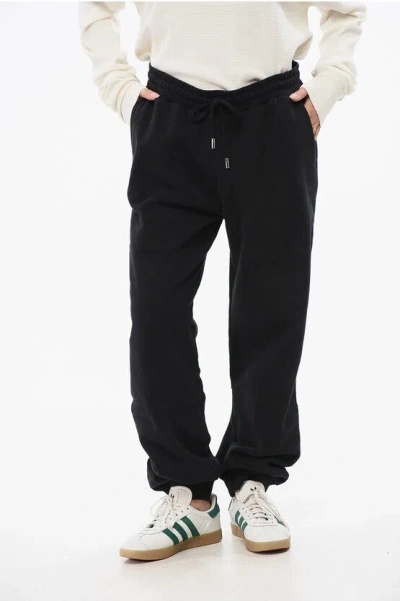 Woolrich Fleeced-cotton Joggers With Drawstring Waist In Black