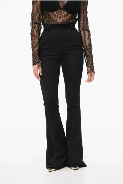 Balmain High-waisted Bootcut Pants With Satin Side Bands In Black