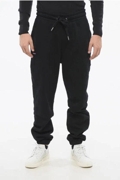 Eden Park Fleeced-cotton Joggers With Monogram In Black