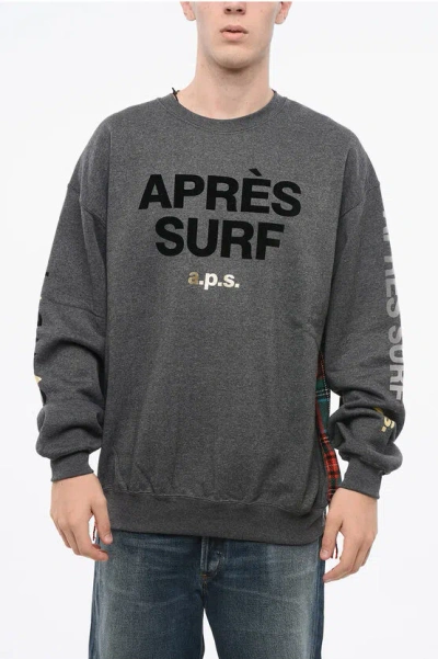 Après Surf Fleeced Cotton Colt Hoodie With Checked Frayed Insert In Gray